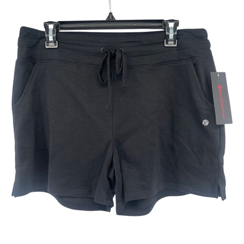 Bally Total Fitness Women’s Black Cotton Blend Drawstring Sweatshorts Large